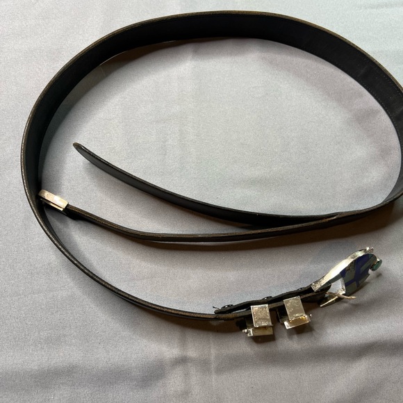 Vintage Navajo Yazzie Sterling silver turquoise & lapis belt caballo leather - Picture 11 of 16